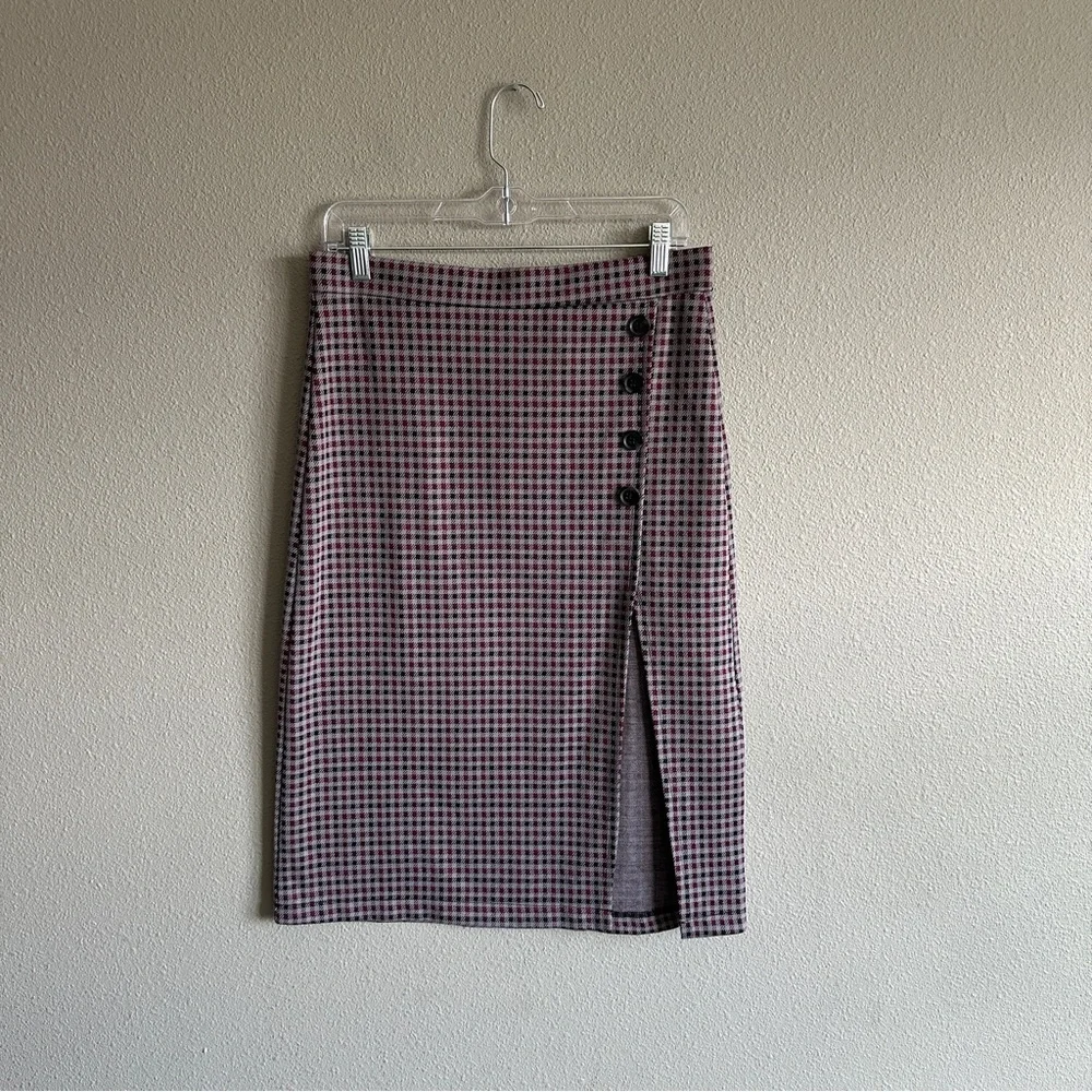 Sanctuary Gray and Red Plaid Stretch Pencil Skirt